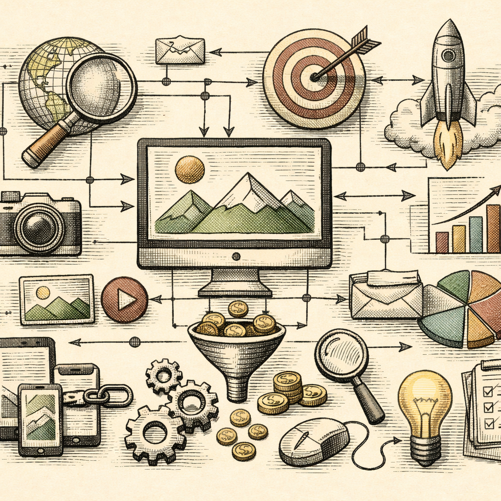 A complex network of images on a digital interface, each with descriptive alt text labels beneath, symbolizing the connection between images and SEO optimization in a digital space.