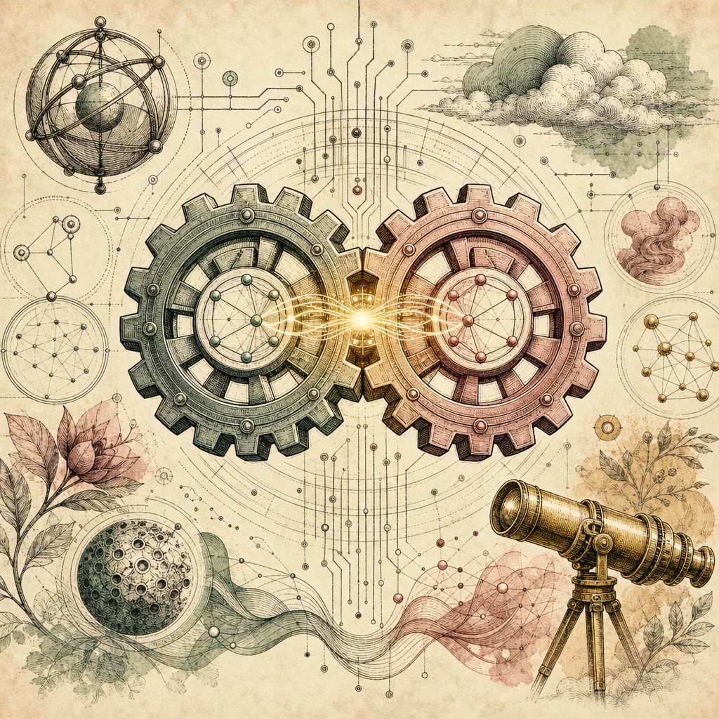 An abstract concept of API integration with interlocking digital gears representing APIs, and a glowing connection between them, symbolizing seamless integration and smooth operation, all set against 