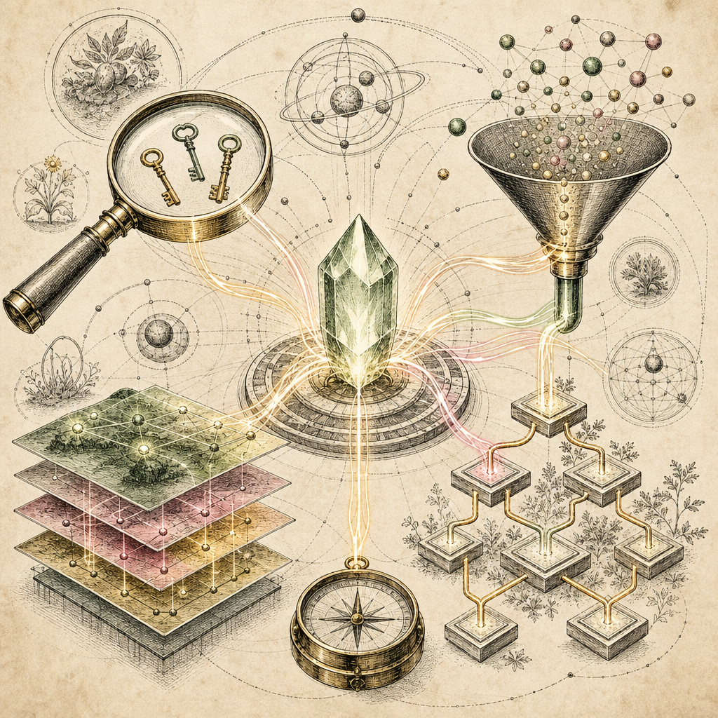 Abstract representation of content optimization, showing digital elements like keywords, metadata, and sitemaps interconnected through glowing lines, symbolizing enhanced SEO flow.