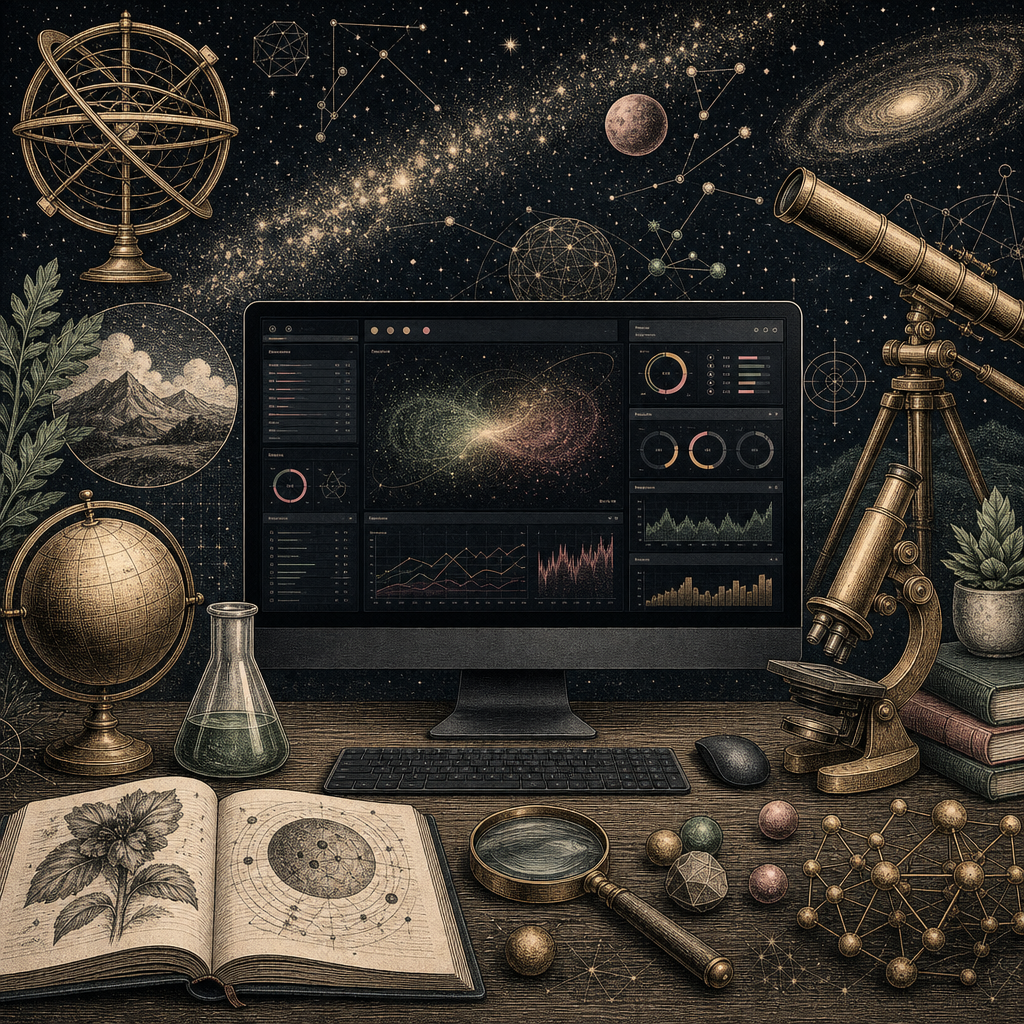 A digital interface illuminated in dark mode, showing contrasting colors, accessible design elements, and gradients, all against a starry night sky backdrop.